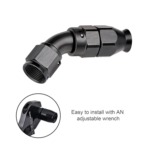 4AN 45 Degree PTFE One Piece Full Flow End Hose Fitting Aluminum Black (4AN / 45 Degree)