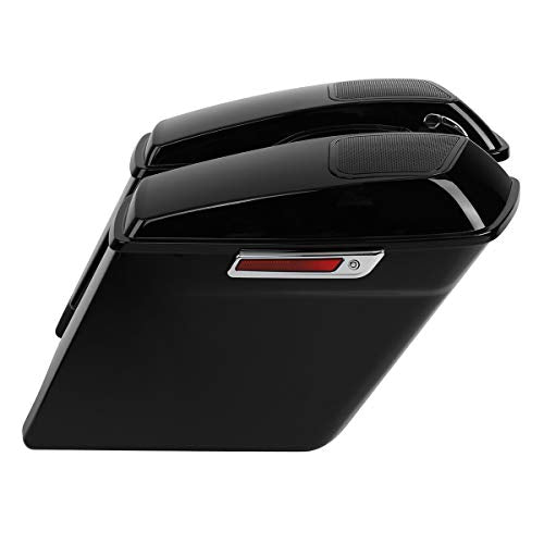 Motorcycle 5" Stretched Saddlebags Fit For Harley Touring 2014 (5" Stretched Bags-Vivid Black W/ Chrome Latches & 6x9 Lids)