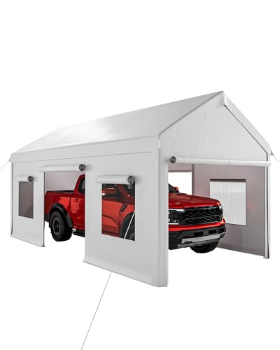 10x20 Ft. Metal Carport Garage with PE Fabric and Galvanized Steel Frame Outdoor Shelter for Cars (White / 10*20FT)