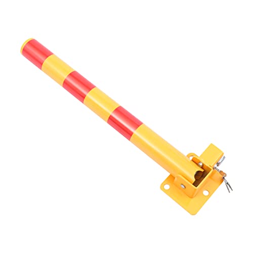Spring Parking Post Wall Mount Parking Barrier with Lock Folding Metal Parking Obstacle Piles with Warning Stripes Driveway Parking Interceptor Bollard for Parking Lot (5.1*4.3*23.6in)