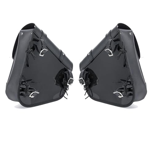 Motorcycle Saddle Bags Leather Motorcycle Solo Swing Arm Bag For Softails Sportsters Choppers Waterproof Side Bags (Left Side+Right Side / Black)