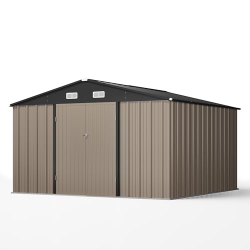 10x10 FT Metal Storage Shed (Brown / 10x10 FT)