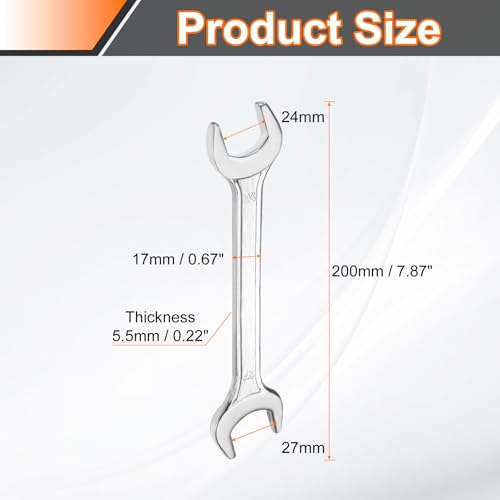 2pcs Double Open End Wrench 24mm x 27mm Metric 15 Degree Offset Angle Small Flat Head Wrench Galvanizing Open Ended Spanner for Automotive Repair Furniture Assembly (24mm x 27mm)