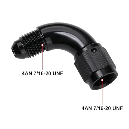90 Degree 4AN Male to 4AN Female Swivel Full Flow Fitting Adapter Coupler Aluminum Black (4AN / Black - 90 Degree)