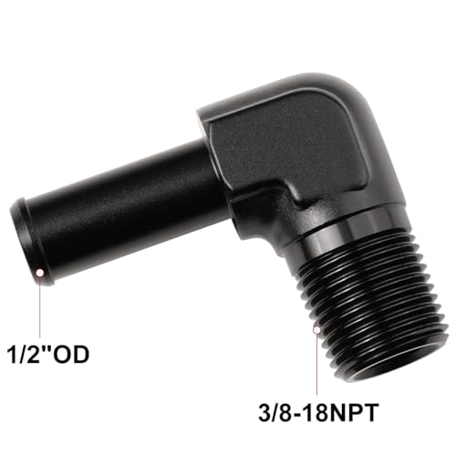 3 8 NPT Male to 1 (3/8 NPT to 1/2 Barb / Black - 90 Degree)