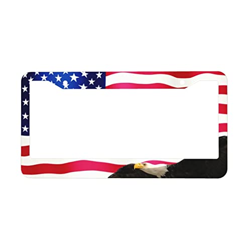 American Flag License Plate Frame American Flag License Plate Holder America Eagle License Plate Frame Covers US Car Tag Frame Stainless Aluminum 2 Pack 2 Holes Decorative 2 Pcs Set for Men (Eagle Flag License Plate Frames / 12.3 x 6.3)