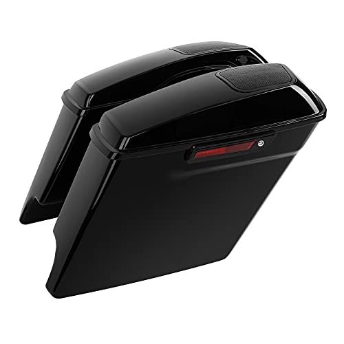 Motorcycle 5" Stretched Saddlebags Fit For Harley Touring 2014 (5" Stretched Bags-Vivid Black W/ Black Latches & 6x9 Lids)