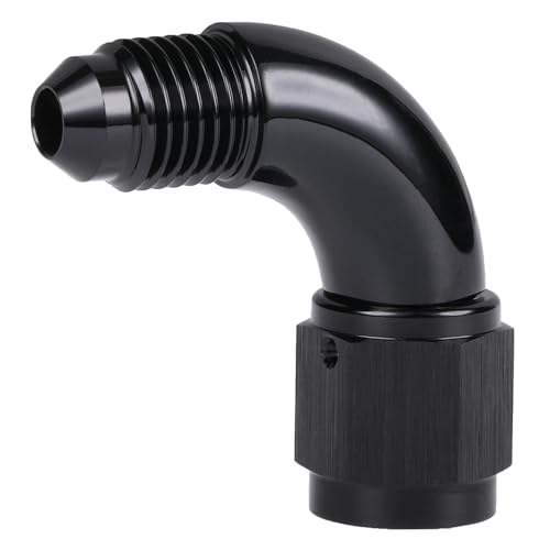 90 Degree 4AN Male to 4AN Female Swivel Full Flow Fitting Adapter Coupler Aluminum Black (4AN / Black - 90 Degree)