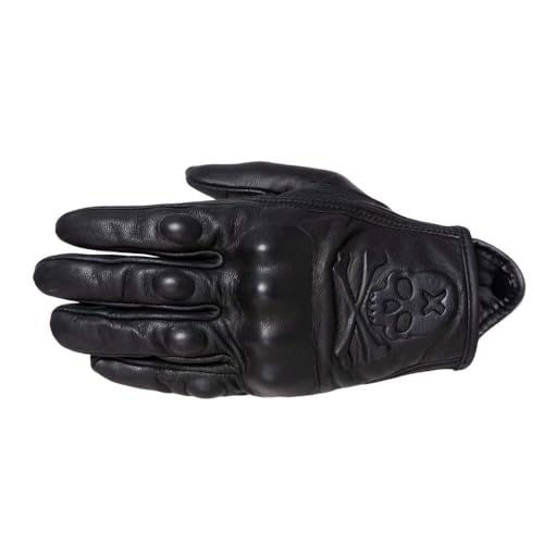 Goatskin Leather Motorcycle Motorbike Powersports Racing Gloves Reflective Skull Touchscreen for Men and Women Model (HEE7 / XX-Large)