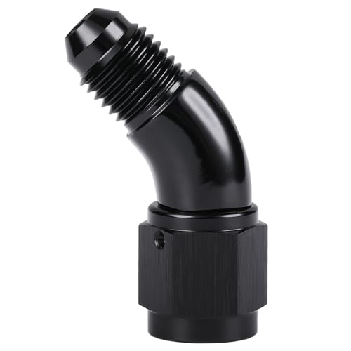 45 Degree 4AN Male to 4AN Female Swivel Full Flow Fitting Adapter Coupler Aluminum Black (4AN / Black - 45 Degree)