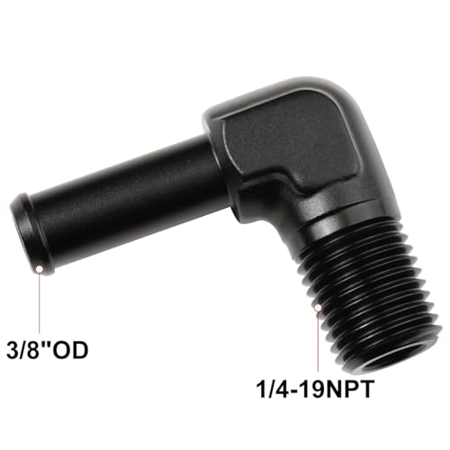 1 4 NPT Male to 3 (1/4 NPT to 3/8 Barb / Black - 90 Degree)