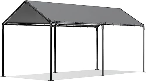 10'x20' Outdoor Heavy Duty Carport Storage Shed Portable Garage Boat Shelter Party Tent Waterproof & UV Galvanized Protected Tarp Grey (Gray)