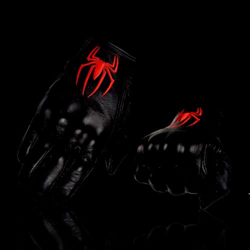 Goatskin Leather Motorcycle Motorbike Powersports Racing Gloves Reflective Skull Touchscreen for Men and Women Model (Red / Medium)