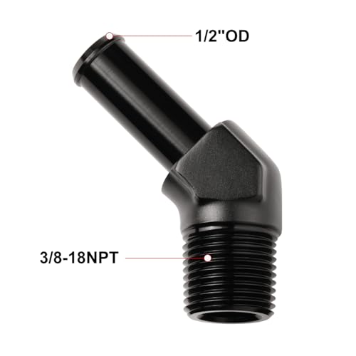 3 8 NPT Male to 1 (3/8 NPT to 1/2 Barb / Black - 45 Degree)