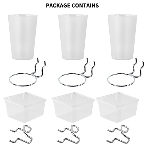 6 Sets Pegboard Bins and Cups with Pegboard Hooks (Transparent)