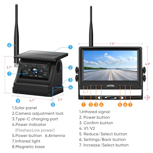 Solar Wireless Magnetic Backup Camera with 7 Inch 1080P Monitor System (Camera Set)