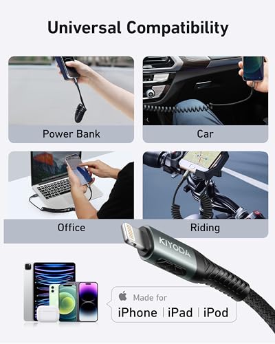 USBC to Lightning Cable for Car Coiled iPhone Charger Apple MFi Certified (3FT / USB C to Lightning)