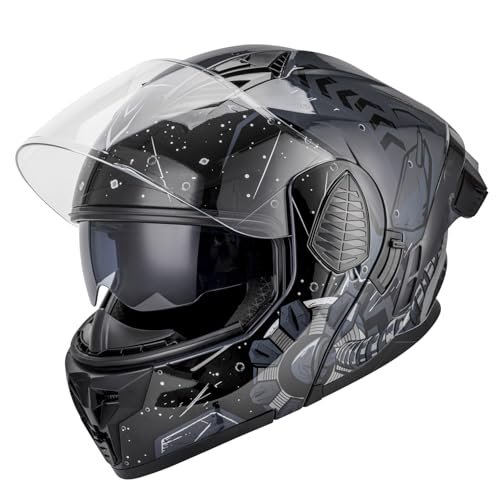 Modular Motorcycle Helmets Full Face Flip up Street Bike Motorcycle Helmet for Unisex Adult Model (Future Gray / Large)