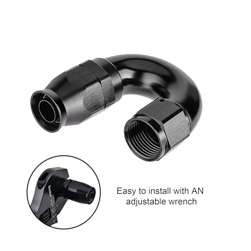 8AN 180 Degree PTFE One Piece Full Flow End Hose Fitting Aluminum Black (8AN / 180 Degree)