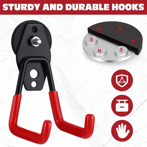 6 Pcs Large Magnetic Hooks Heavy Duty Garage Magnet Hooks Strong Storage Utility Magnetic Hangers with Anti Slip Rubber Coating for Indoor and Outdoor Hanging (Red)