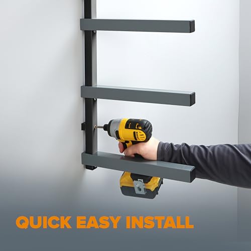 4 Level Lumber Storage Rack Wall Mount Wood Rack For Garage Organizer (Black and Gray / 4-Level)