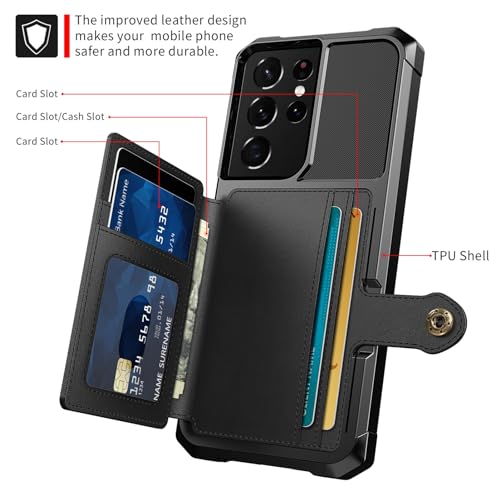 for Samsung Galaxy S21 Ultra Case with Card Holder (Black / Samsung Galaxy S21 Ultra)