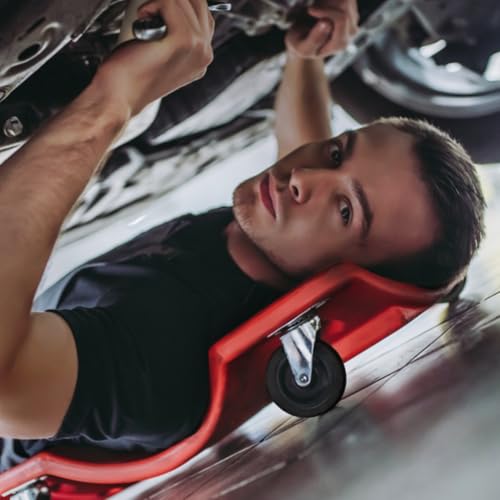 Rolling Garage Creeper with Padded Headrest (Red / 46.5")