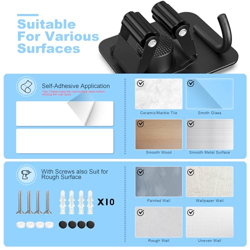 4 Pack Broom Holder Wall Mount (C-Black / 4PCS Gripper)