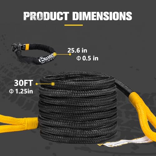 1.25"×30ft Kinetic Recovery Rope with 2 Soft Shackle Kit (1.25in×30ft)