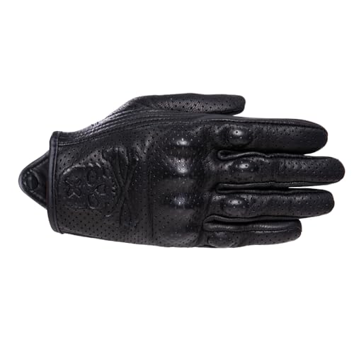 Goatskin Leather Motorcycle Motorbike Powersports Racing Gloves Reflective Skull Touchscreen for Men and Women Model (HEE9 / Large)