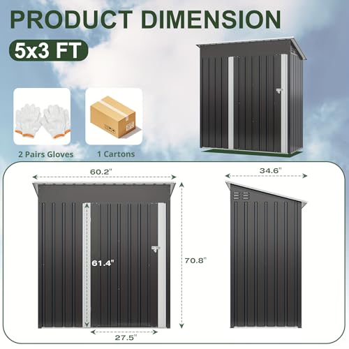 5X3 FT Outdoor Storage Shed Black (Black / 5X3 FT)