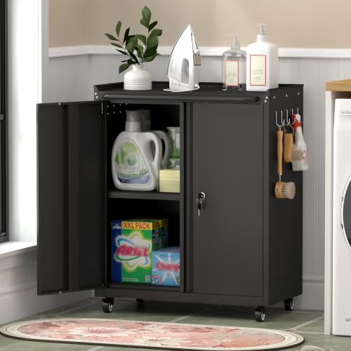 Garage Storage Cabinet with Wheels (Black / 32"H)