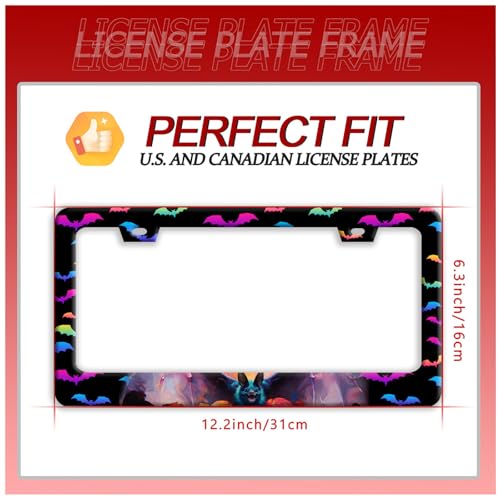 Bat License Plate Frame Funny Gothic License Plate Frames Stainless Steel Accessories Cars Decor with 2 Holes and Screws Reusable Fits Standard Us Ca Vehicles License Plate Holder 12.2 X 6 Inch (Bat)