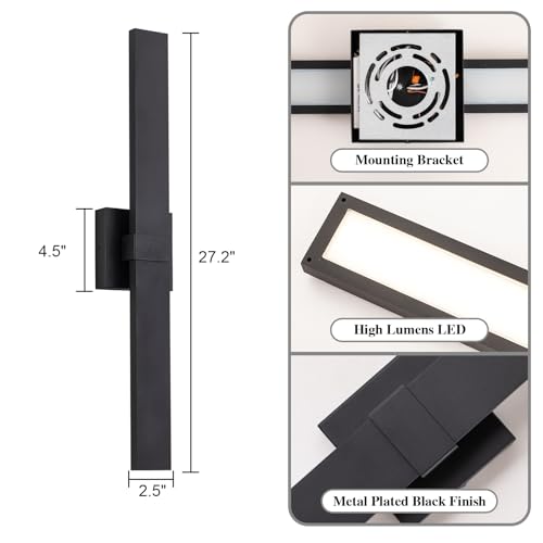 2 Pack Modern Outdoor Wall Light Exterior Black LED Patio Wall Light Fixture 27.2" Exterior Wall Sconce Outdoor Porch Lights for House (Black / 27.2 inch-2 Pack)