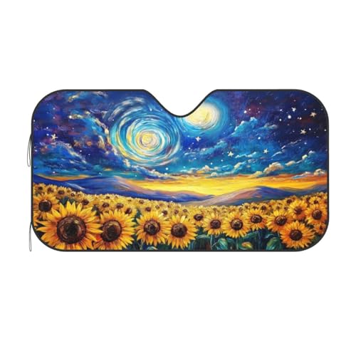 Vintage Sunflower Car Sun Shade Windshield Sunshade Foldable Front Window Shield Cover for Truck SUV (Blue12 / Small)