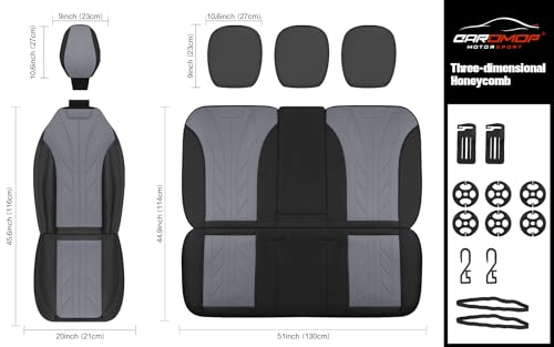 Luxury Faux Leather&Fabric Car Seat Covers Full Set with Breathable 3D Foam Back Support