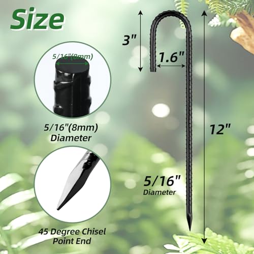 12 Inch Rebar Stakes J Hook Ground Stakes 32 (12"x5/16"-32pcs / J Shape-Black)