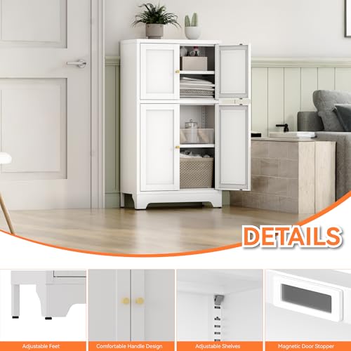 White Bathroom Floor Cabinet (White / 40"H 4 Doors)
