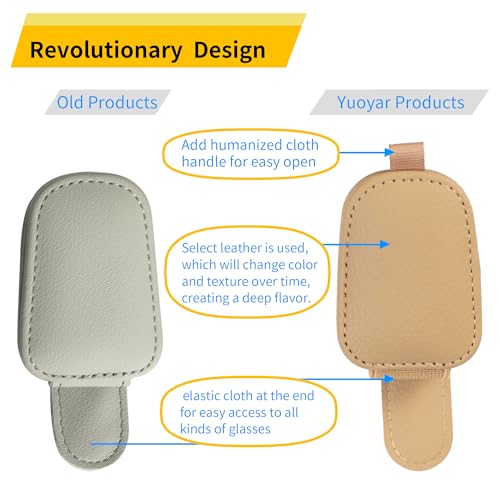 Magnetic Leather Sunglasses Holder for Car (Beige)