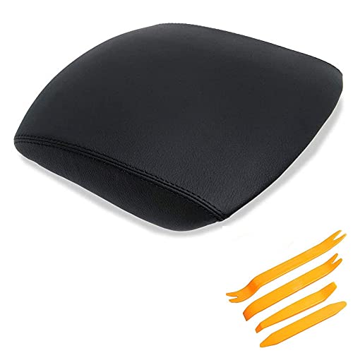 Leather Console Lid Armrest Cover Fits for Pilot 2009 2010 2011 2012 2013 2014 2015 (Black)
