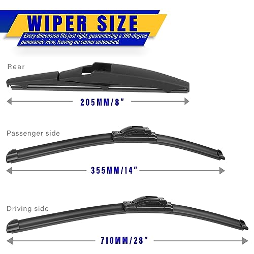 3 Wipers Fits Toyota Prius C 2012 (28"+14"+8")