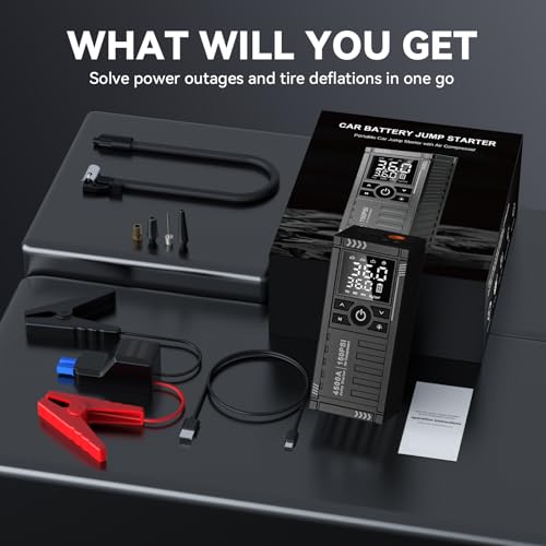 Car Battery Jump Starter with Air Compressor (Gray)