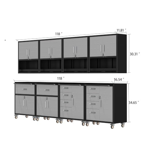 Garage Cabinet System (Black/Grey / 8 Pcs-StyleA)