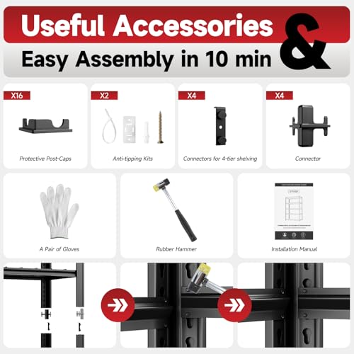 5 Tier 60”W x 24”D x 78”H Garage Shelving Adjustable Metal Storage Shelves 3300LBS Garage Shelving Heavy Duty Utility Shelf Unit Storage Racks for Warehouse (Black-hidden Hole / 60”W x 24”D x 78”H)