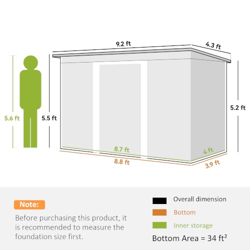 9' x 4' Outdoor Storage Shed Sloping Roof Lockable Door Gray (Dark Gray / 9' x 4')