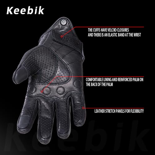 Goatskin Leather Motorcycle Motorbike Powersports Racing Gloves Reflective Skull Touchscreen for Men and Women Model (HEE9 / X-Large)