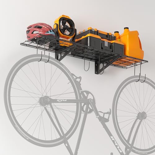 1 Pack 1x4 ft Garage Shelving with 6 Bike Hooks (Black / 1 pack-1x4 ft)