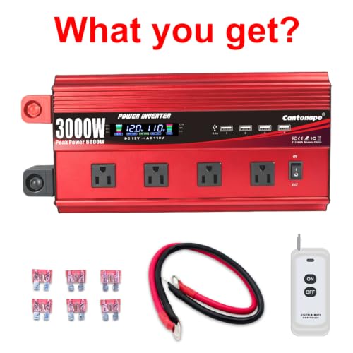 3000W Power Inverter 12V to 110V (Red / 3000W-12V)