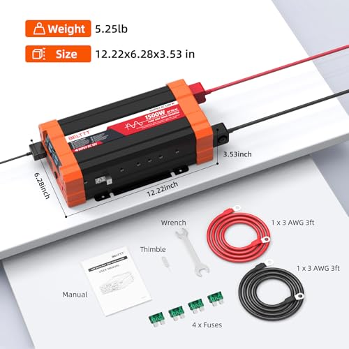 1500W Pure Sine Wave Inverter 12V to 110V Converter (1500W)