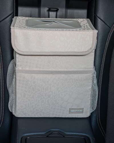 Cute Car Trash Can with Lid (Leopard Print Beige / 2 Gallons)